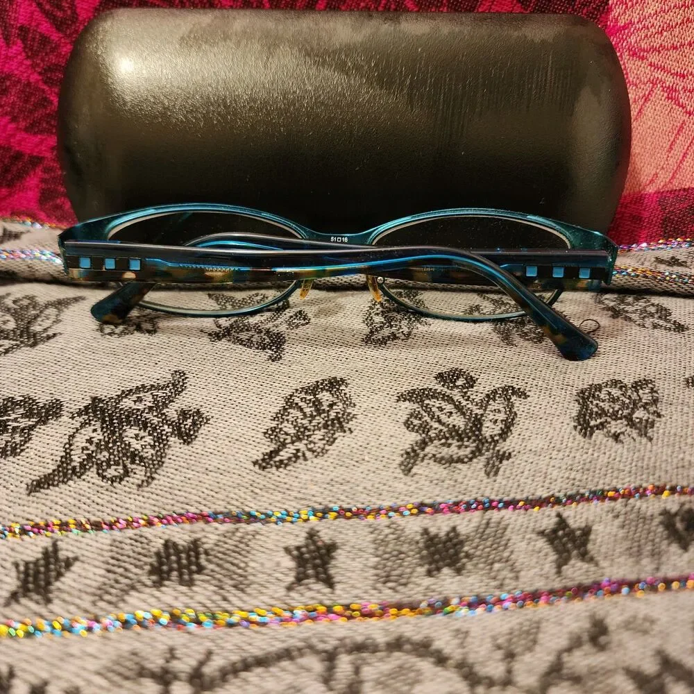 Chelsea Morgan Teal Prescription Glasses And Vision Works Sunglass Case Set.